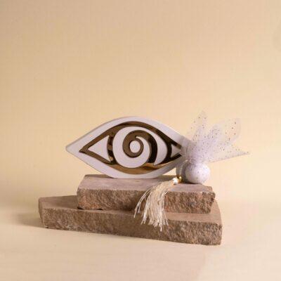 Μπομπονιέρα πορσελάνινη λευκό μάτι με χρυσές λεπτομέρειες - Image 2